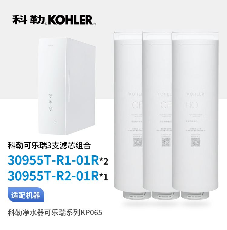 科勒（KOHLER）可乐瑞KP065净水器两年三支滤芯组合（高端款）