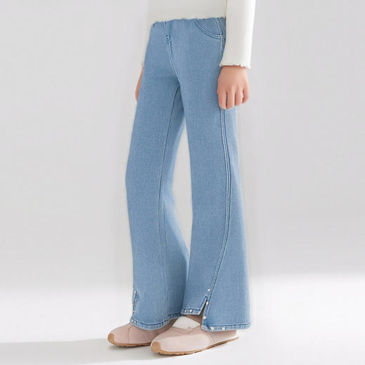 笛莎Deesha 童装女童裤子2025冬新款甜美加绒牛仔喇叭裤 商品图1