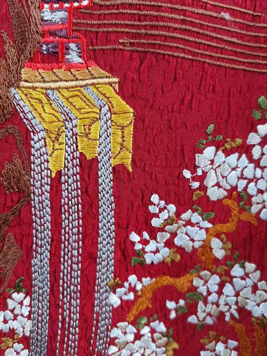 仅一件！XL码【断码清仓】重皱桑蚕丝重工刺绣中国风红色刺绣长款开衫复古宽松两件套连衣裙ZFYY013 商品图10