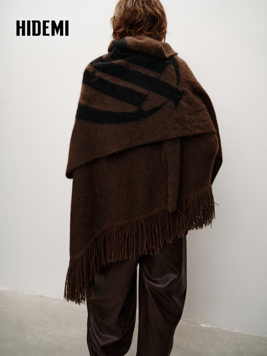 HIDEMI 大秀款青藏高原可溯源牦牛绒拉毛长拉绒logo系列三角形围巾大披肩 商品图4