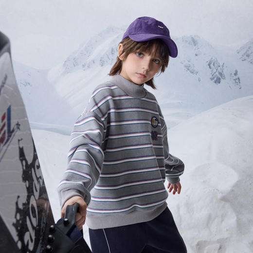 【MQD】男大童冬季新品潮酷休闲学院风条纹半高领加绒卫衣 商品图3