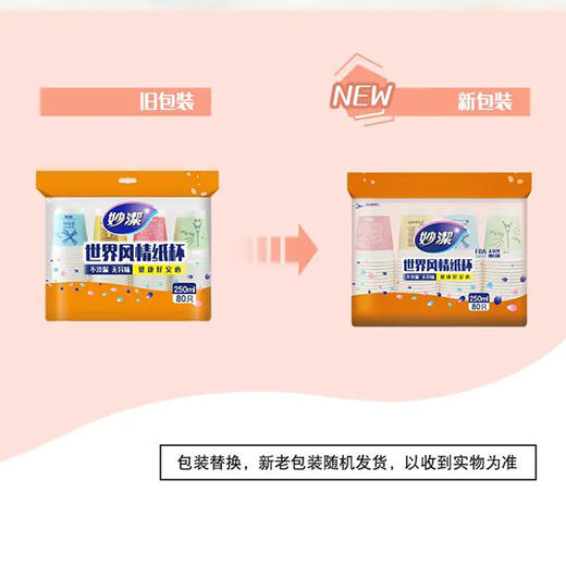 妙洁 一次性纸杯子咖啡杯商务杯世界风情杯 250ml*80只 LMMJ019 商品图2