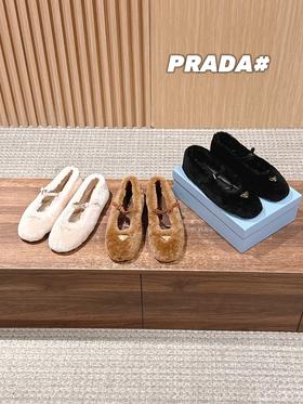 普拉达 秋冬新款毛毛鞋玛丽珍平底鞋(DBG)