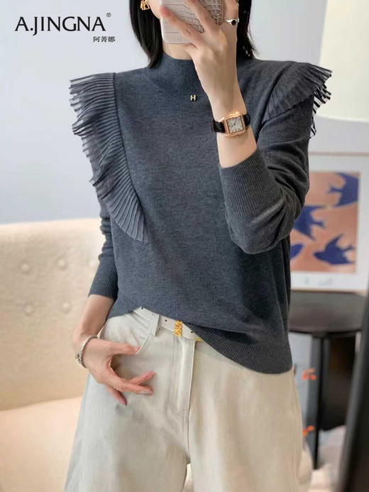 【优雅知性】阿菁娜设计感荷叶边温婉羊毛针织衫F30D302005 商品图0