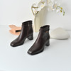经典鲨2025年冬季新款时尚方头羊皮革侧拉链高粗跟短筒靴女KG25-558191 商品缩略图2