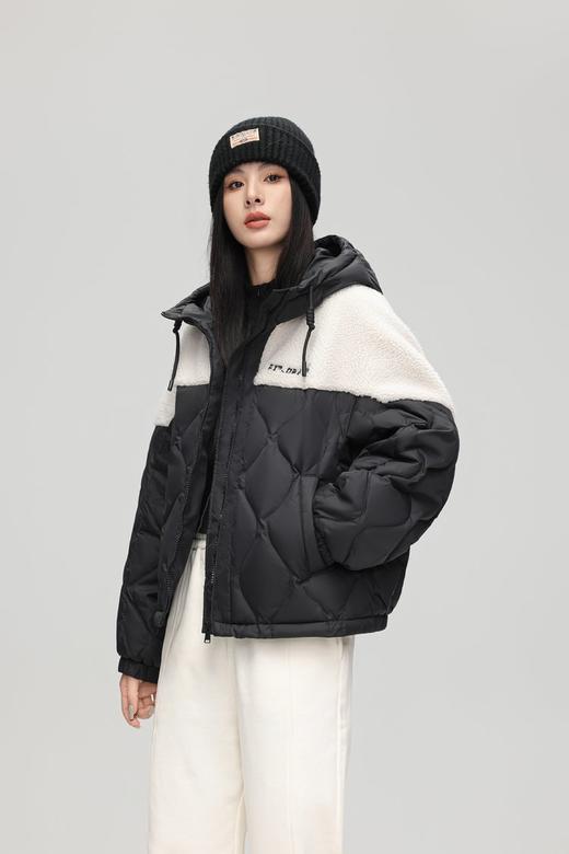 2025新款仿羊羔绒拼接潮流时尚短款连帽羽绒服6125 商品图1