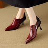 【预售5天】气质百搭秋季新款深口单鞋女尖头细跟真皮酒红色英伦风高跟鞋DB&M6560 商品缩略图1
