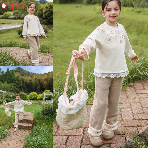 棉果果冬季新品女童复合水貂绒保暖加厚针织加绒长裤M422200425735 商品图0