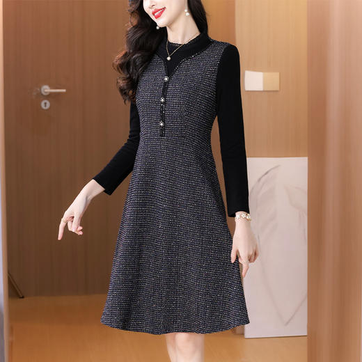 雀说小香风针织假两件收腰显瘦气质名媛风钉珠连衣裙AL6609 商品图1