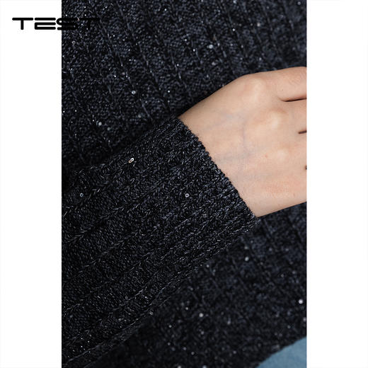 冬上新慵懒随性V领显瘦又吸睛黑色连帽毛衣1254041 商品图3