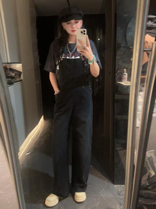 男女同款黑色宽松牛仔背带裤（蕾姐S参考 波哥穿M码） 商品图1