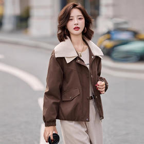 双层拼接翻领短款派克服外套，小个子加绒夹克上衣HR-8953