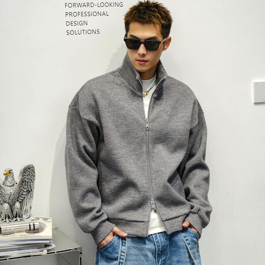 徐太浪【双拉链 cleanfit】灰色立领夹克男秋冬新款休闲防风外套 商品图0