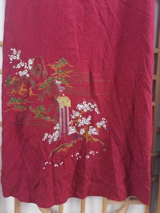 仅一件！XL码【断码清仓】重皱桑蚕丝重工刺绣中国风红色刺绣长款开衫复古宽松两件套连衣裙ZFYY013 商品图5