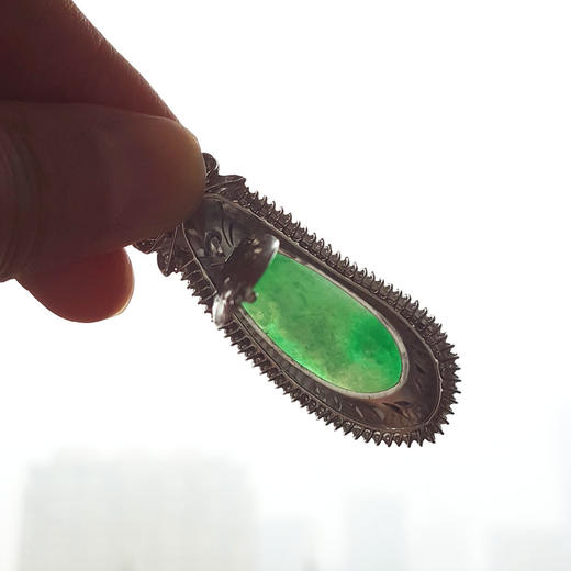 【天然正品】A货翡翠AU750收藏级白金豪镶钻镶天然细腻冰种满绿福瓜（福寿安康）翡翠吊坠项链女士151025XY01现售价：50300 商品图2
