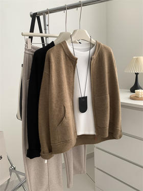 紧密厚实拉链衫！女款气质通勤慵懒垂感百搭圆领针织开衫秋冬毛衣外套！