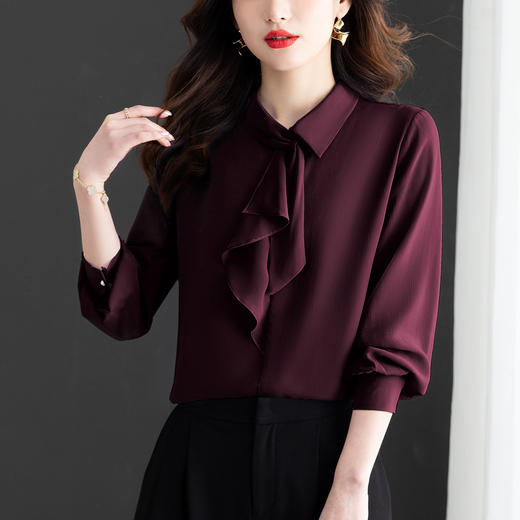 雀说法式气质衬衫新款设计感洋气减龄飘带长袖上衣AL1802 商品图2