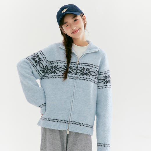 笛莎Deesha青少年女童毛衣2025冬季女童费尔岛纹样拉链开衫外套毛衣 商品图3