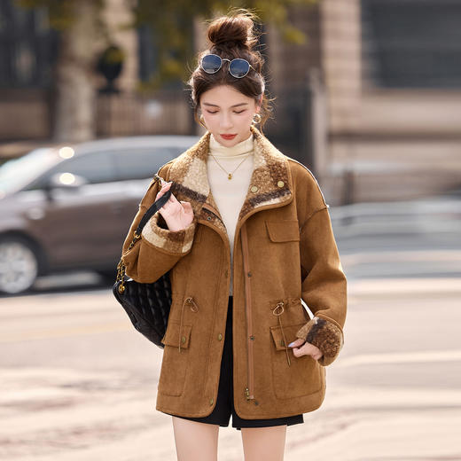 FLYBX8960 2025冬装新款女装长袖皮毛一体外套女上衣洋气小衫女 商品图2