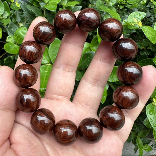 【青山特惠】1.6*14颗海南黄花梨紫油梨老料圆珠单圈男士手串水波纹满纹h121 商品图5