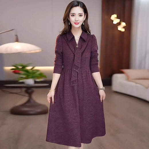 QYM 25PB47-Y衬衣领长袖连衣裙宽松休闲妈妈装宽松A字裙 商品图1