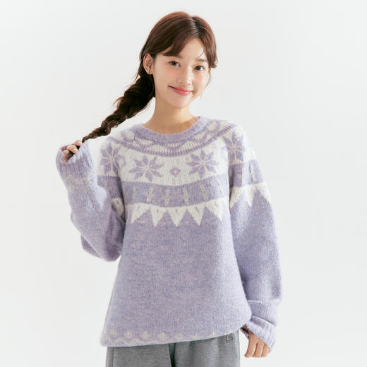 笛莎Deesha青少年女童毛衣2025冬季女童费尔岛纹样圆领套头毛衣 商品图1