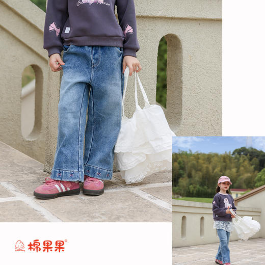 棉果果冬季新品女童复合奥利绒保暖加绒深灰洋气卡通圆领加绒卫衣M422180425729 商品图7