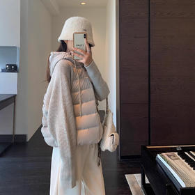 小众设计！时髦针织拼接厚外套短款连帽羽绒服女25秋冬新款！