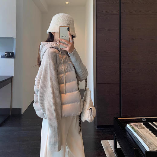 小众设计！时髦针织拼接厚外套短款连帽羽绒服女25秋冬新款！ 商品图0