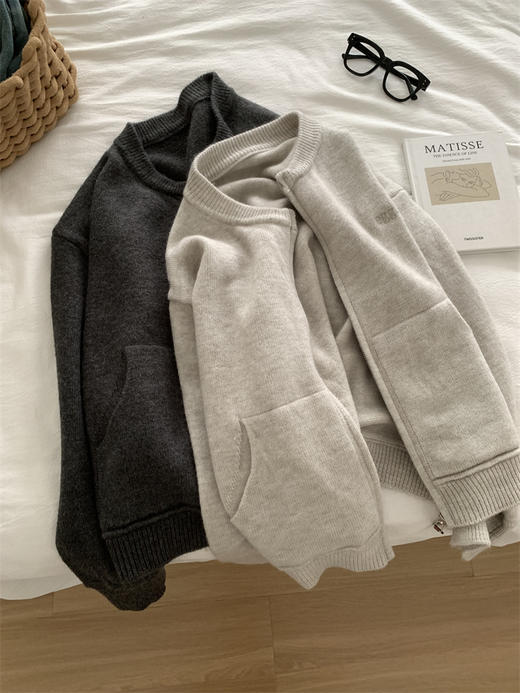 紧密厚实拉链衫！女款气质通勤慵懒垂感百搭圆领针织开衫秋冬毛衣外套！ 商品图3