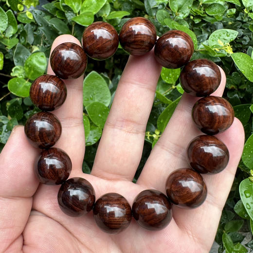【青山特惠】1.6*14颗海南黄花梨紫油梨老料圆珠单圈男士手串水波纹满纹h121 商品图0