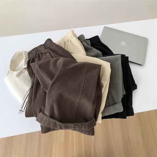 日系复古灯芯绒裤子！2025女宽松休闲直筒阔腿裤2024秋冬显瘦百搭九分裤！ 商品图2