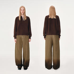 NUTH 100%纯羊毛格纹拼接宽松长袖polo领针织衫女