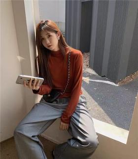 【GZ】无忧购 半高领羊绒内里抓绒打底衫女秋冬新款修身显瘦保暖上衣8002（截单后3-5天发货）