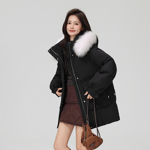 90%白鸭绒，高颜值色彩，“羽”众不同的温暖呵护，短款狐狸毛领脱卸帽休闲时尚大口袋羽绒服818【个调羽绒服专场】 商品图6