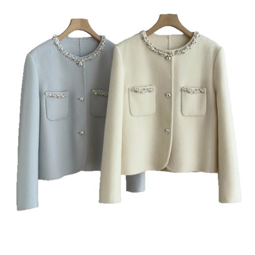 「自」全新升级【铂金会员514/天猫699/差价185】(00217)洛诗琳重工钉珠双面呢大衣2025秋冬气质小香风羊毛外套女 商品图4