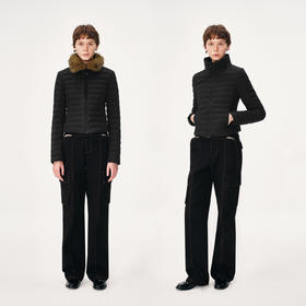 NUTH 90白鸭绒可拆卸毛领修身短款羽绒服保暖厚外套女 黑色（发货时间同步天猫）