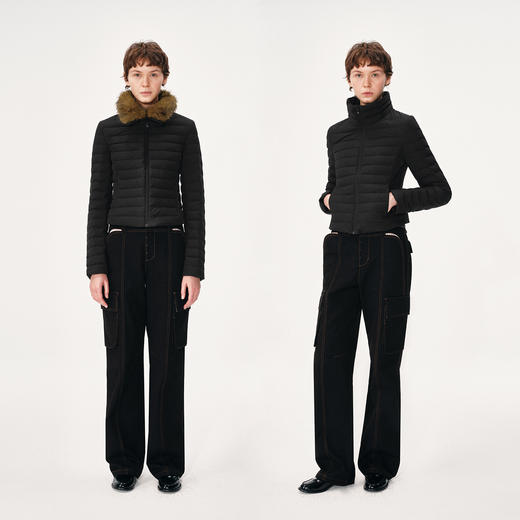 NUTH 90白鸭绒可拆卸毛领修身短款羽绒服保暖厚外套女 黑色（发货时间同步天猫） 商品图0