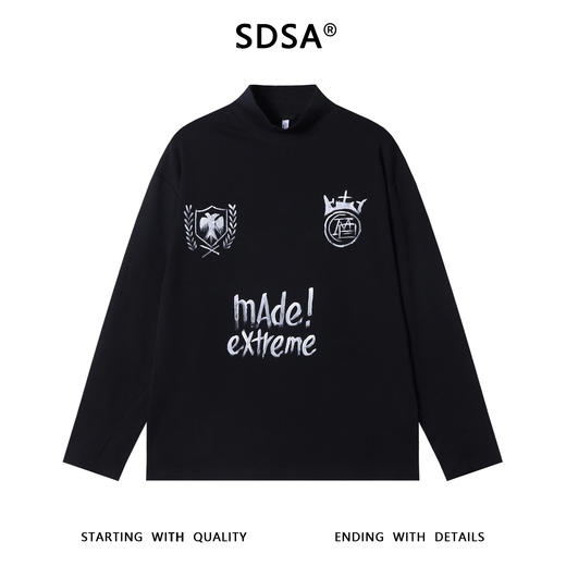 T4896SDSA秋冬新款痞帅男装潮牌手绘字母印花半高领长袖T恤百搭打底衫 商品图1