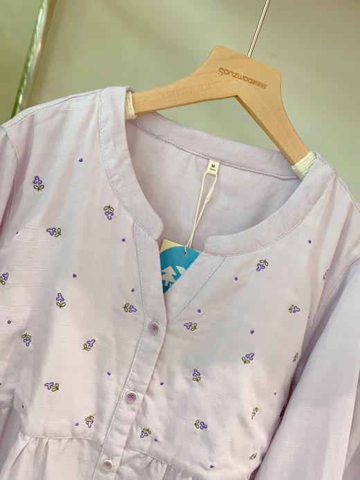 松植屋《慕樱》女士圆领长袖套装春秋女款双层纱布睡衣纯棉家居服 商品图6