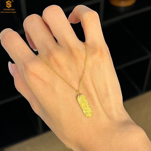 【品牌授权】【香港周六福】足金内嵌足银碎冰冰吉言小金条吊坠（附赠K金项链） 商品图2