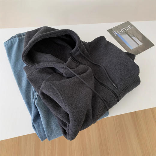 重磅加厚深灰色卫衣外套！女款气质慵懒保暖百搭早春韩版连帽拉链开衫！ 商品图2