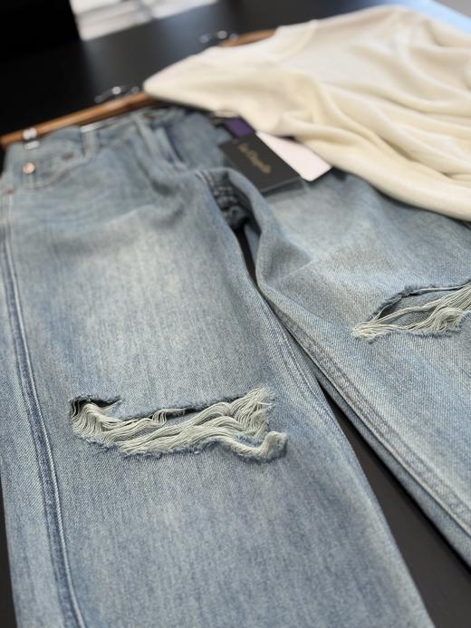 会员福利【美式高阶感】拉夏贝尔/La Chapelle百搭时尚破洞前卫设计精致小众感牛仔裤小个子微喇裤 商品图5