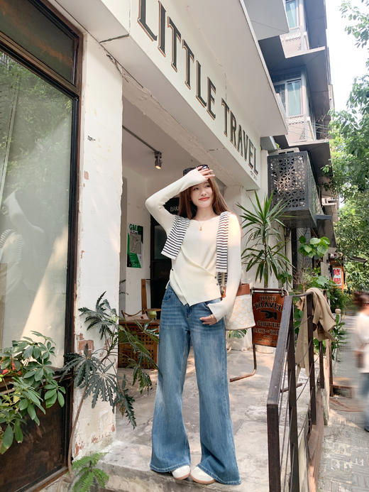 <曾小咸推荐>现货秒杀！微信超特价！韩系简约侧扣设计感条纹针织衫 日常119.99 立减60 秒杀59.99！ 商品图10