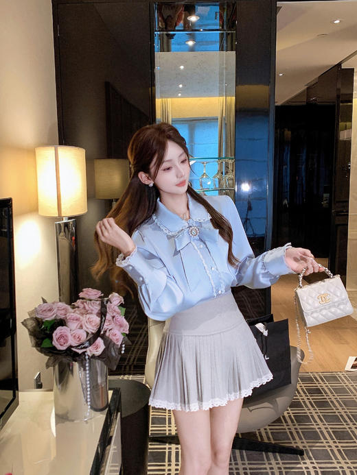 张心子【半熟芝士】减龄蕾丝边百褶裙半身裙 U2510041 商品图11