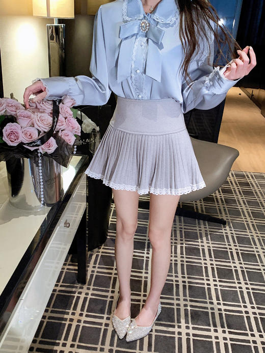 张心子【半熟芝士】减龄蕾丝边百褶裙半身裙 U2510041 商品图13