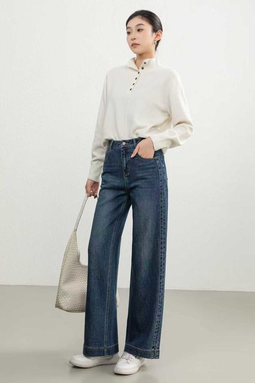 SZ3L11_蓝采和_牛仔裤_秋季_高腰水洗做旧明线设计阔腿直筒_高级女装_BERNIEELEN 伯妮斯茵 商品图1