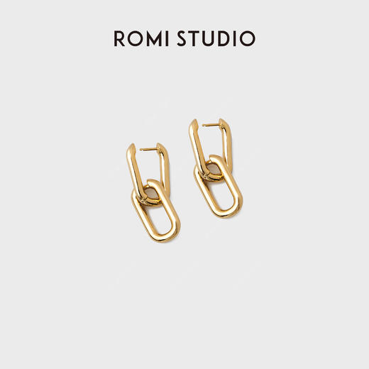 ROMI STUDIO 铜合金耳饰 金色双环耳饰椭圆形复古耳环RWCAP06692 商品图1
