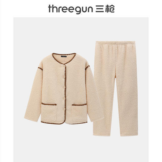 Threegun三枪 马卡绒圆领开襟女士家居套-T80059D01 商品图10
