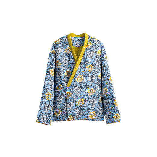 绽放668朵/蓝韵繁华短款棉服·盐缩棉底布印花拼色棉衣新款冬外套 商品图4